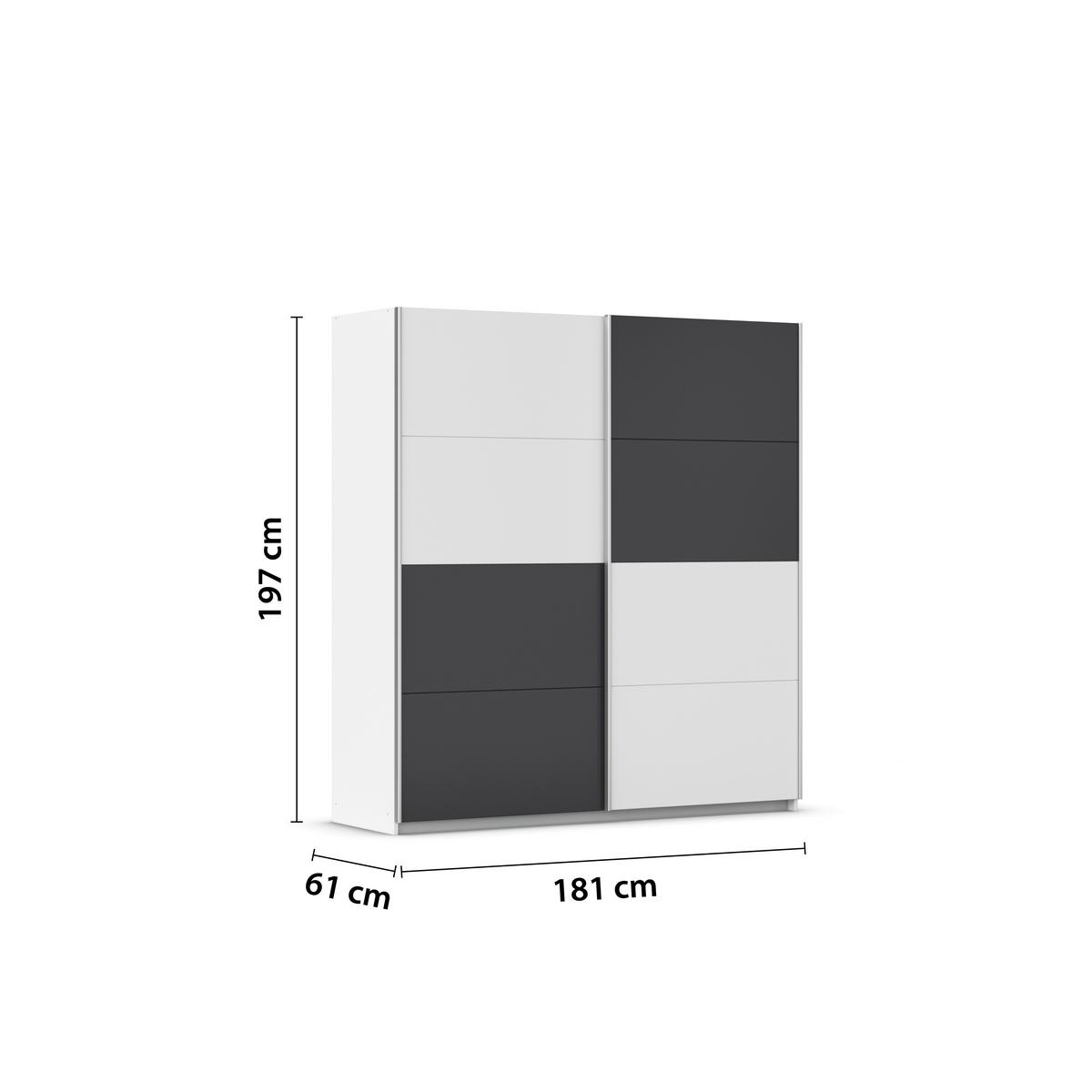 Schwebetürenschrank Subito - Graphitfarben/Weiß, MODERN, Holzwerkstoff (181/197/61cm) - Rauch Möbel