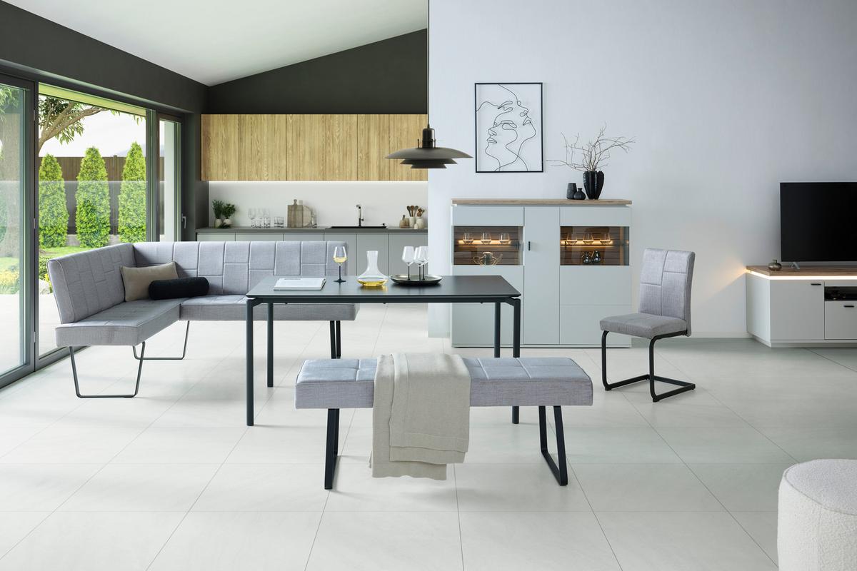 Eckbank Tilos Samt Hellgrau, S: 150x190 Cm - Hellgrau/Schwarz, KONVENTIONELL, Textil/Metall (150/190cm) - MID.YOU