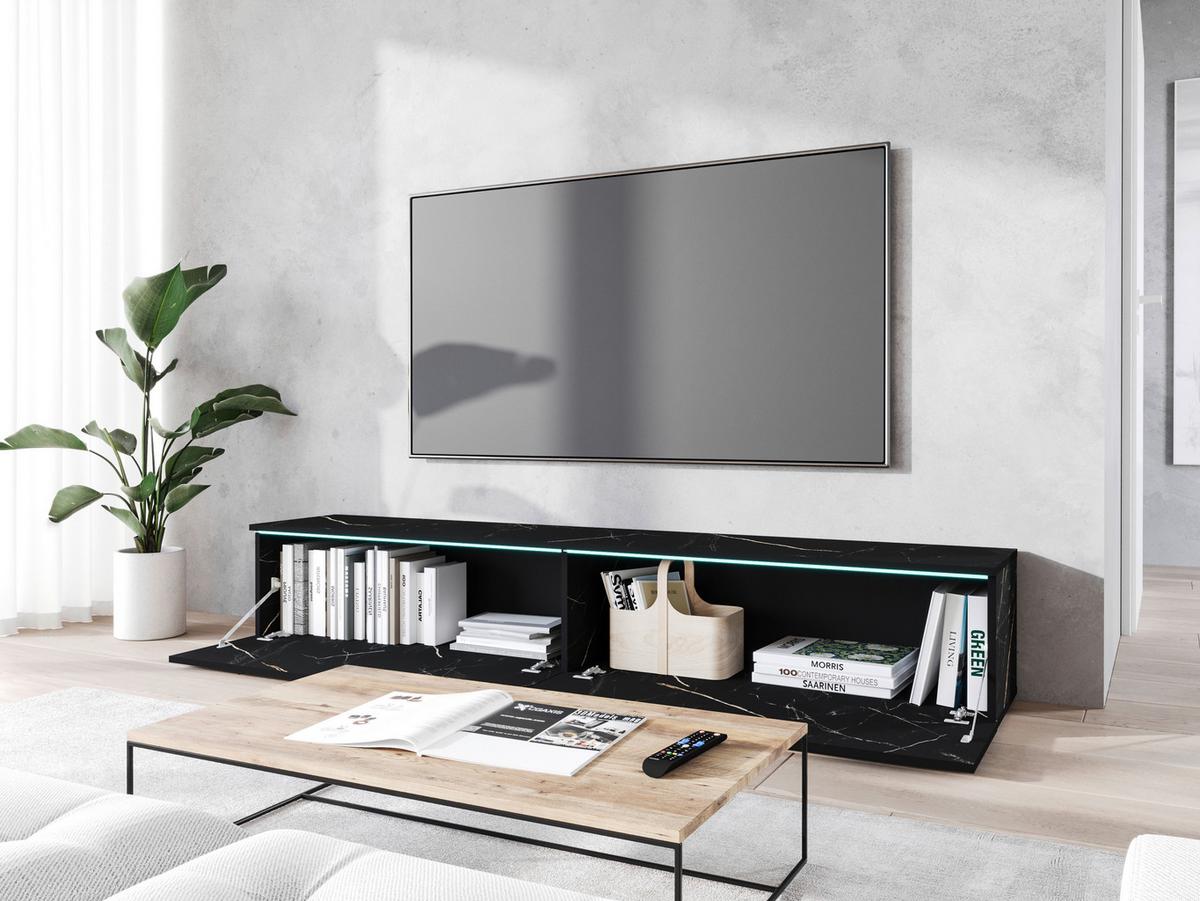 Tv-lowboard B: 180 Cm Steinoptik Mit Beleuchtung - Graphitfarben/Grau, Basics, Holzwerkstoff (180/30/33cm) - P & B