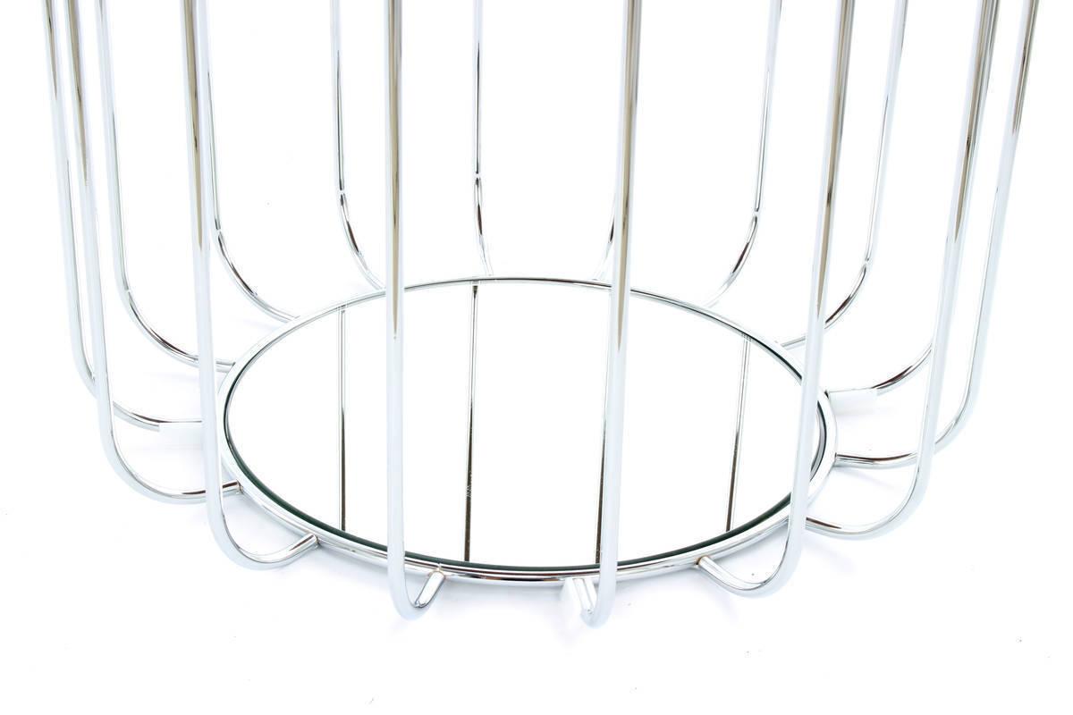 Beistelltisch rund POUF in Silber mit Tischplatte oder Sitzfläche in Dunkelgrün Bottom