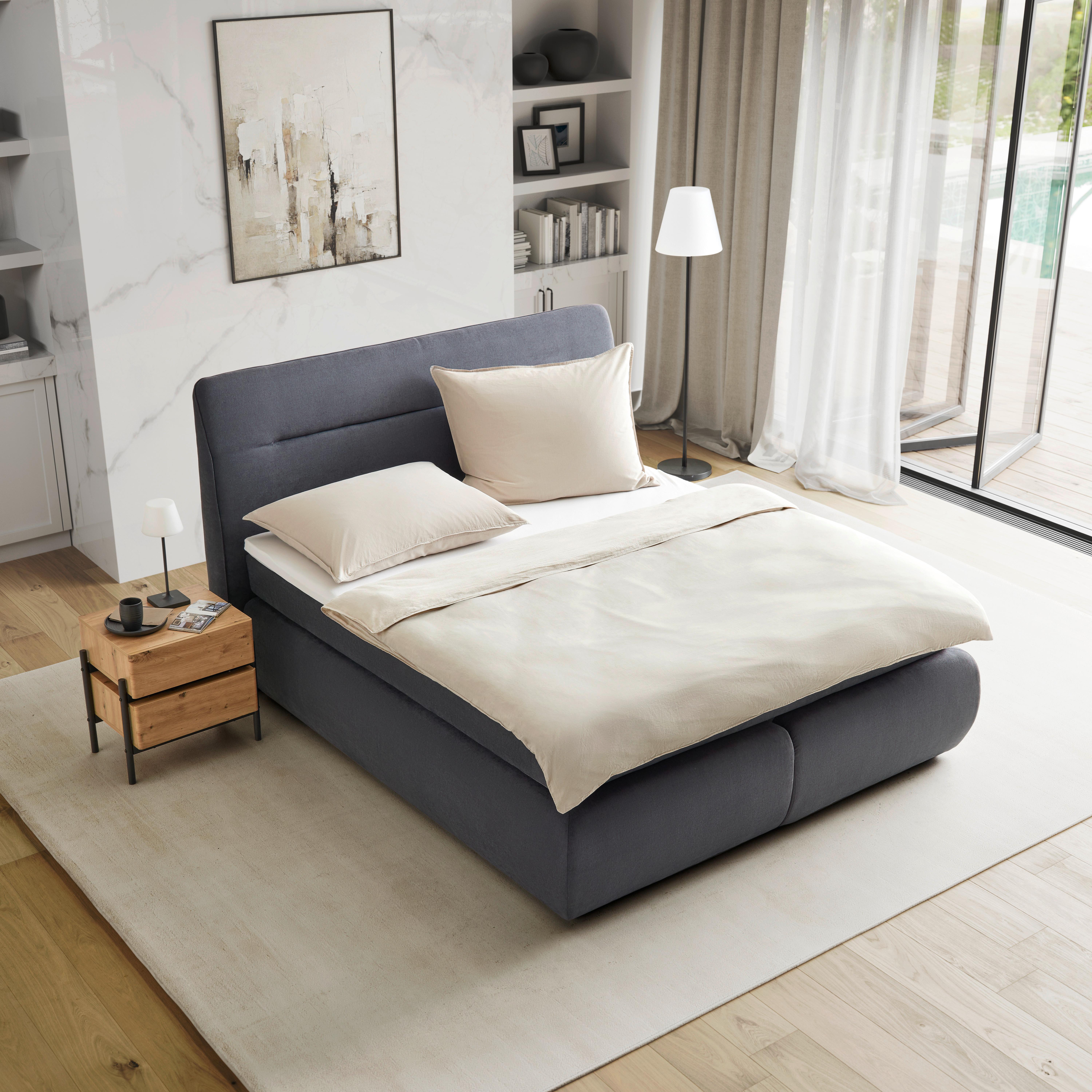 Posteľ Boxspring s topperom Bella, 180x200 - čierna/sivá, Modern, drevo/textil (180/200cm) - Bessagi Home