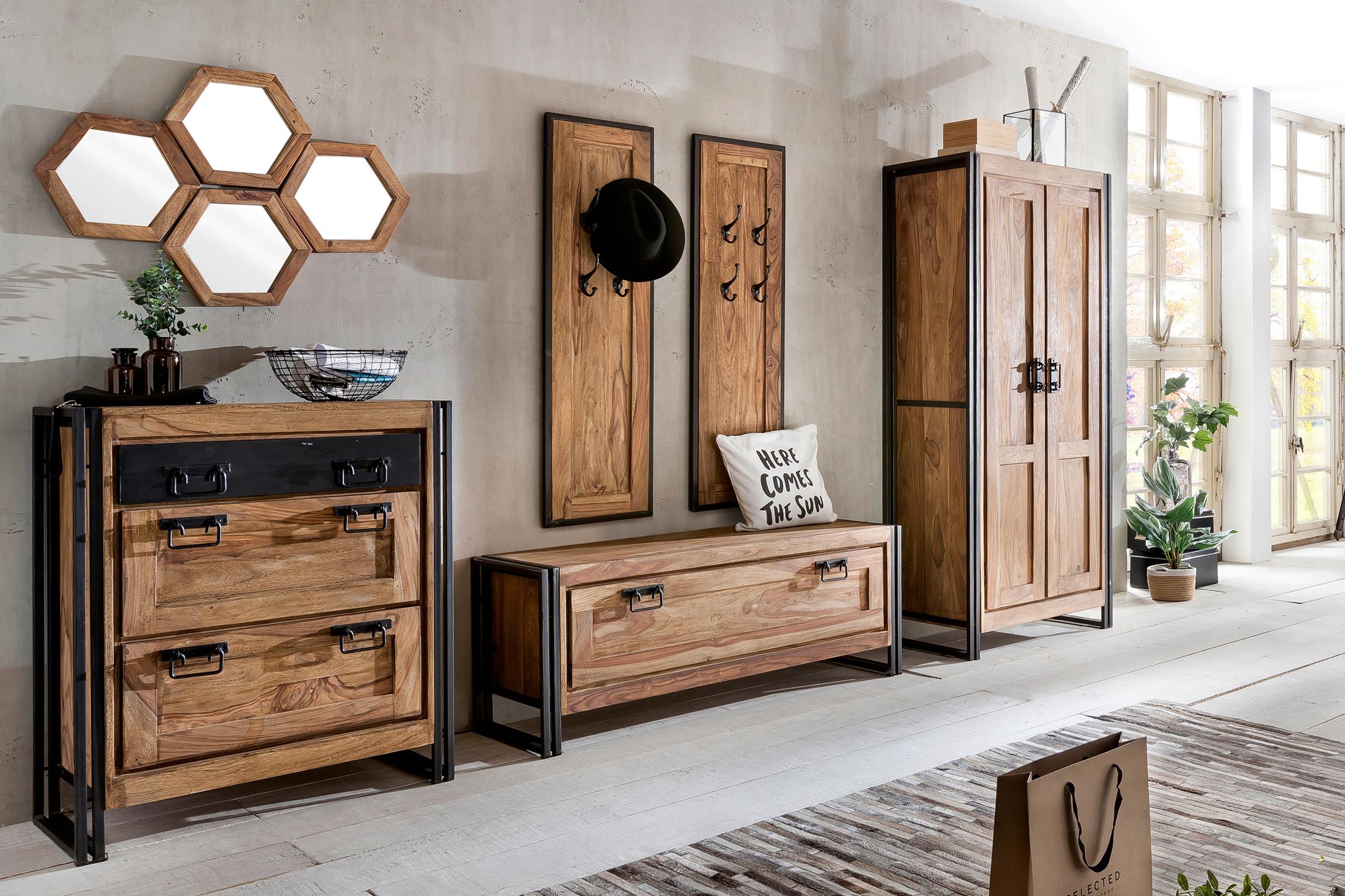 Garderobe Dielen Naturfarben/Schwarz B: 295cm - Schwarz/Naturfarben, Design, Holz/Metall (295/180/45cm) - MID.YOU