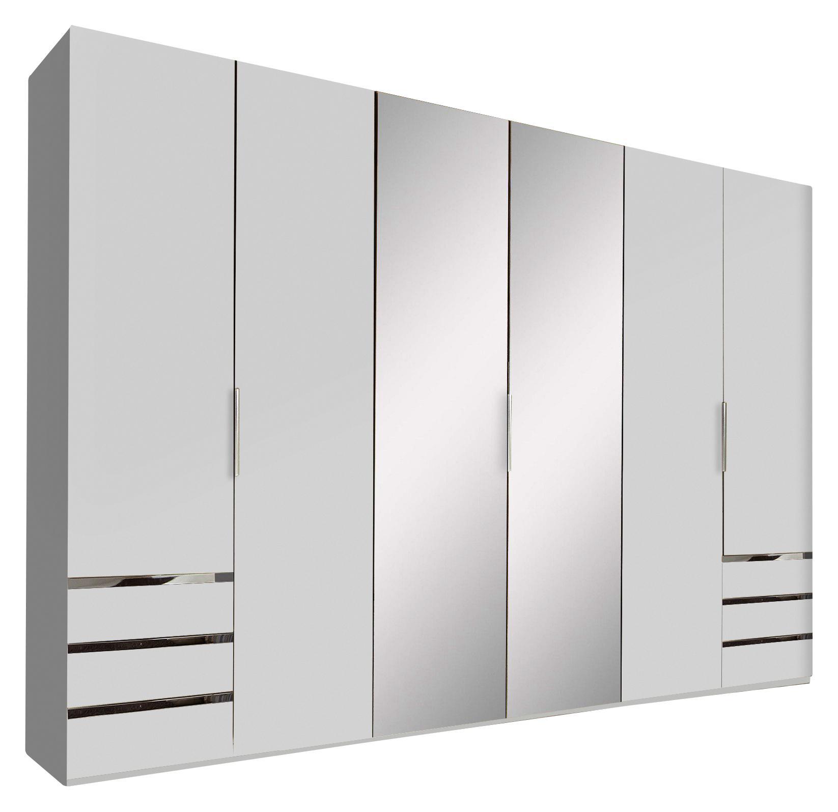 Drehtürenschrank Level 36a B:300cm Weiß Dekor/ Spiegel - Weiß, MODERN, Glas/Holzwerkstoff (300/216/58cm)