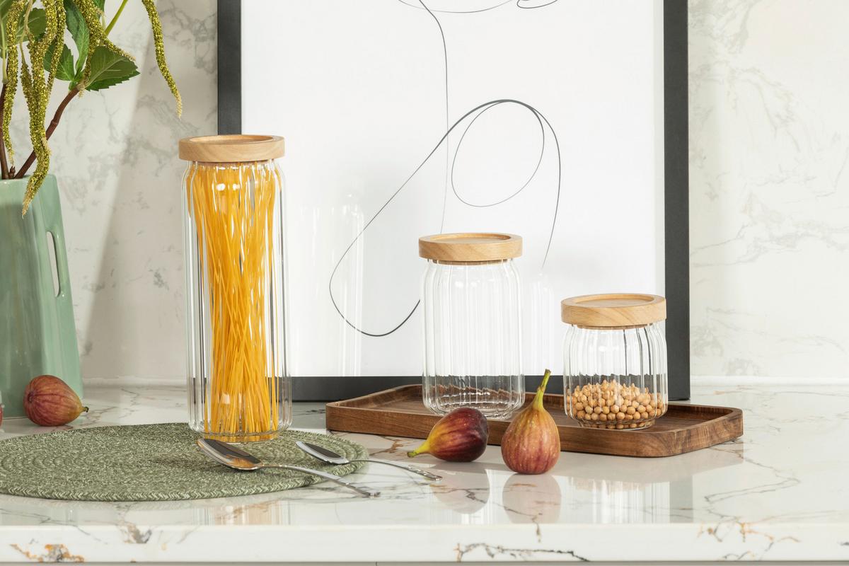Vorratsdosenset Nadja - Klar/Naturfarben, Basics, Glas/Holz - James Wood