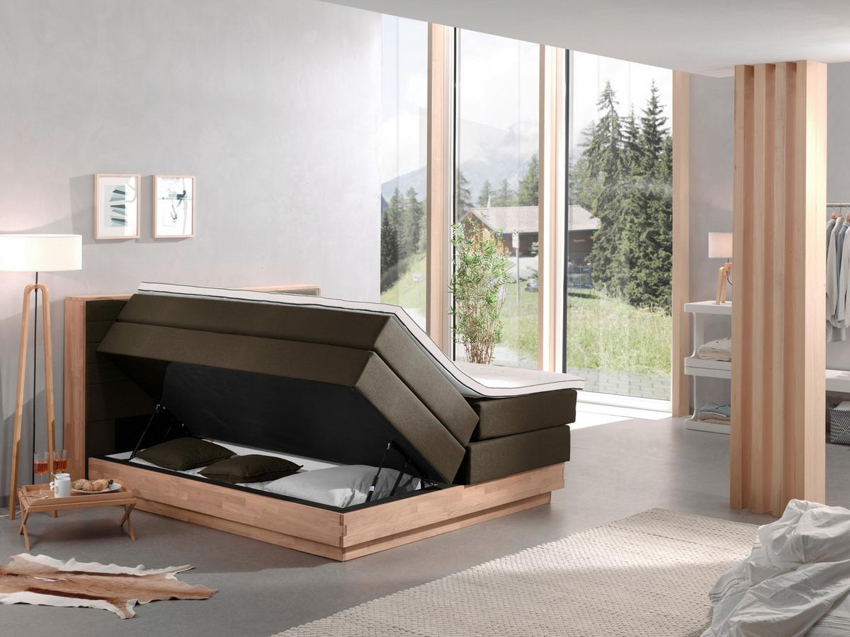 Boxspringbett Mit Topper Bettkasten 200x200 Cm Moneta - Eichefarben/Schwarz, MODERN, Holz/Textil (200/200cm) - MID.YOU