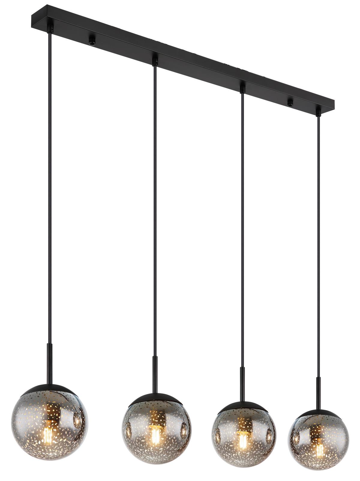 Hängeleuchte 15881-4h H: 120 Cm 4-Flammig Rauchglas - Schwarz, Design, Glas/Metall (90/15/120cm) - Globo