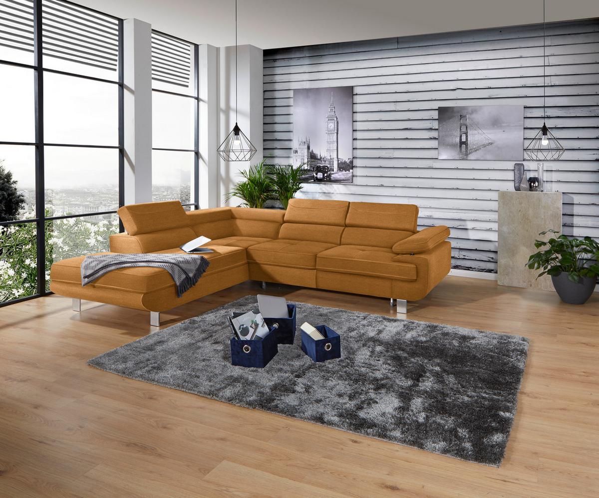 Ecksofa mit Schlaffunktion + Bettkasten Savona Webstoff - Orange, MODERN, Textil (230/270cm) - Ondega