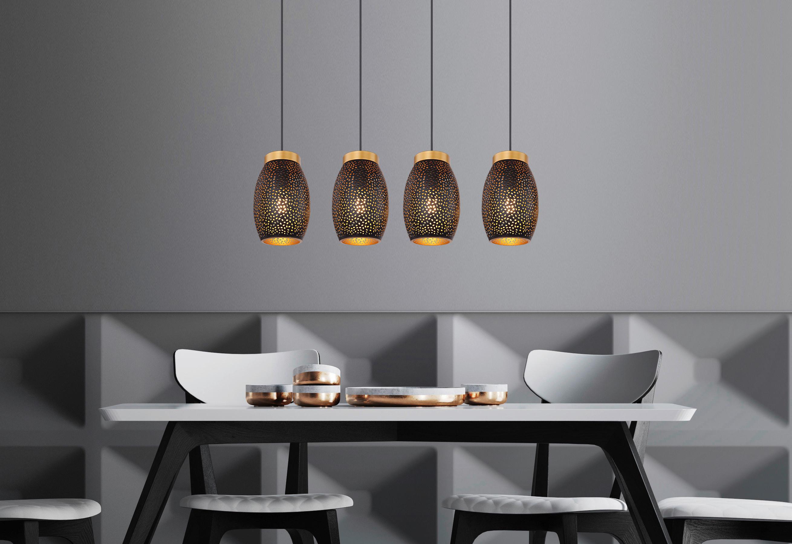 Hängeleuchte Narri H: 120 Cm 4-Flammig - Goldfarben/Schwarz, Basics, Metall (90/15/120cm) - Globo