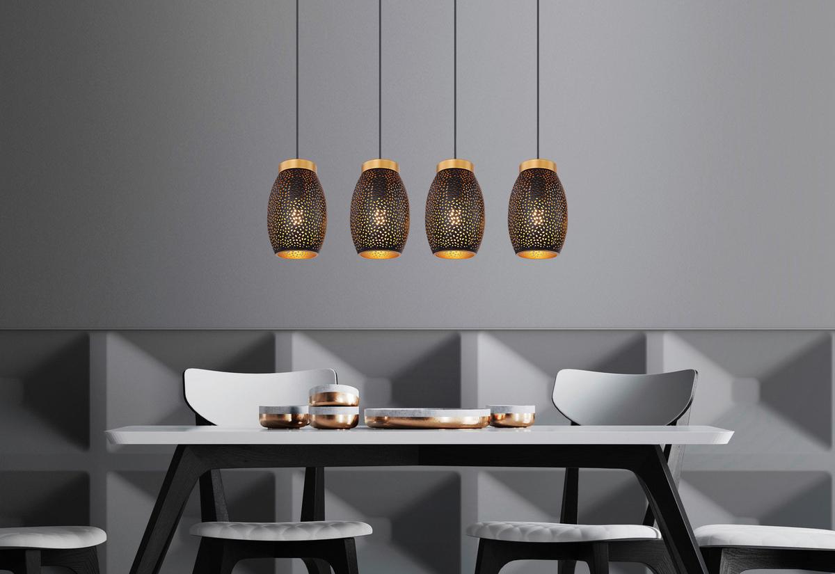 Hängeleuchte Narri H: 120 Cm 4-Flammig - Goldfarben/Schwarz, Basics, Metall (90/15/120cm) - Globo