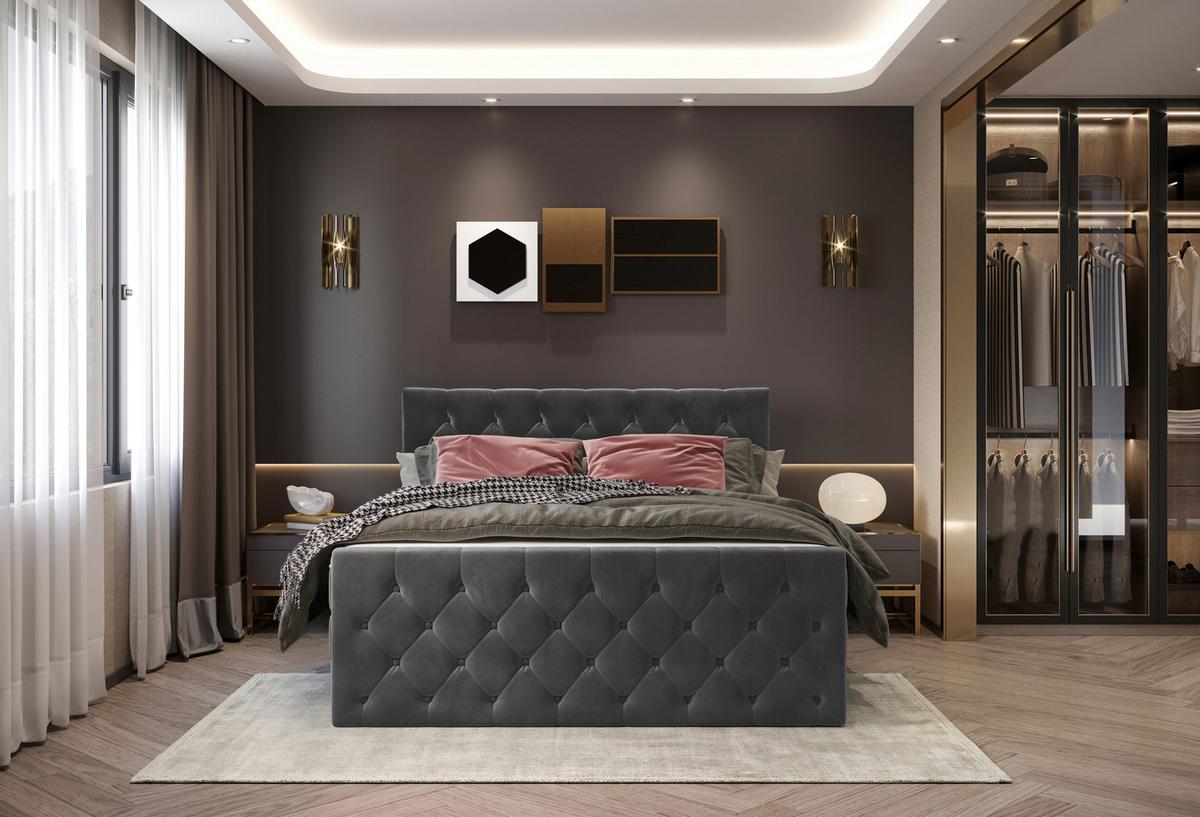 Boxspringbett Swing 19 Graphitfarben 140x200 cm H2 - Schwarz/Graphitfarben, ROMANTIK / LANDHAUS, Textil (144/121/212cm) - James Wood