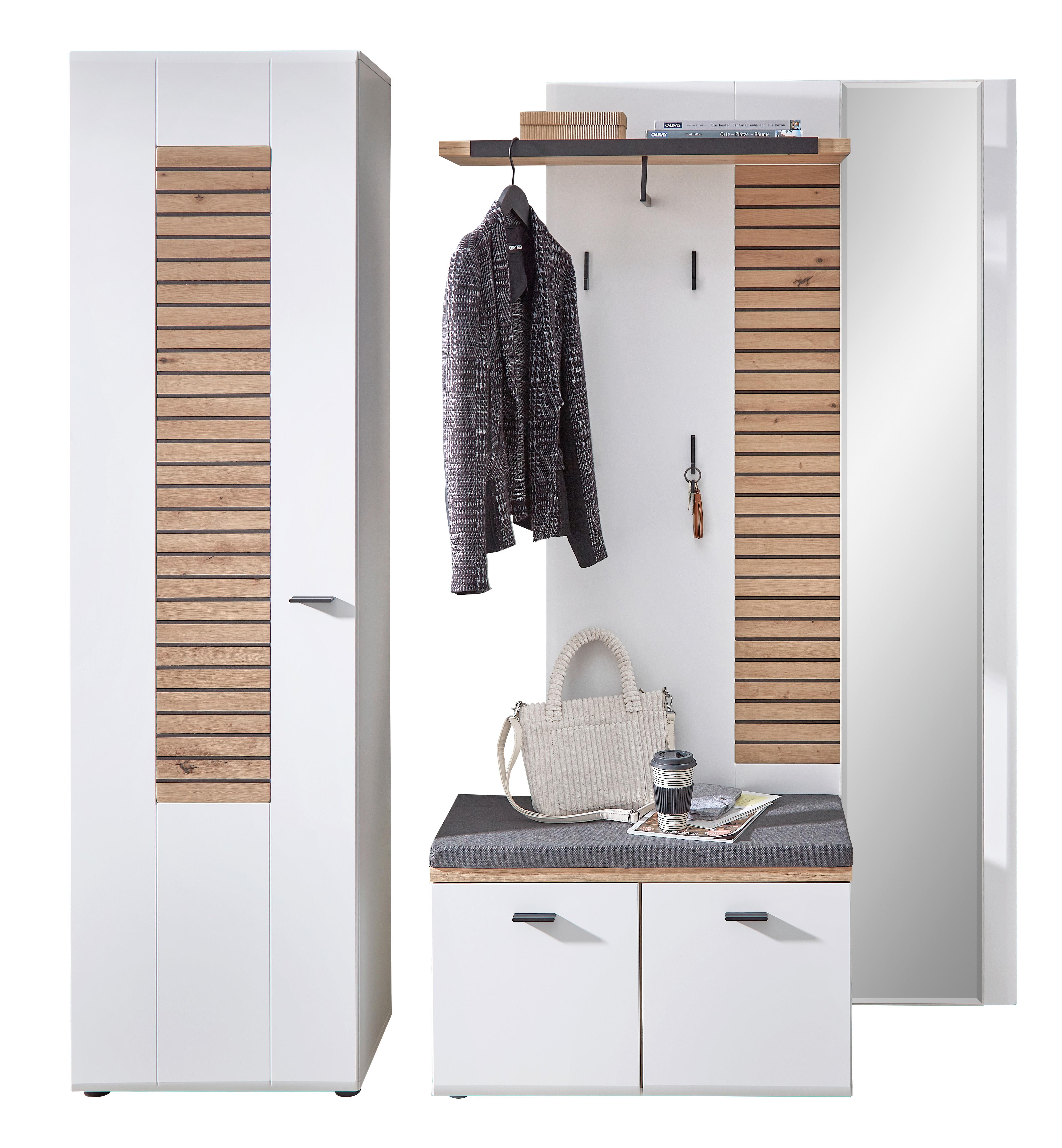Garderobe Fresno Eiche Artisan/Weiß B: 187 cm - Schwarz/Weiß, Design, Glas/Holzwerkstoff (187/201/40cm) - Livetastic