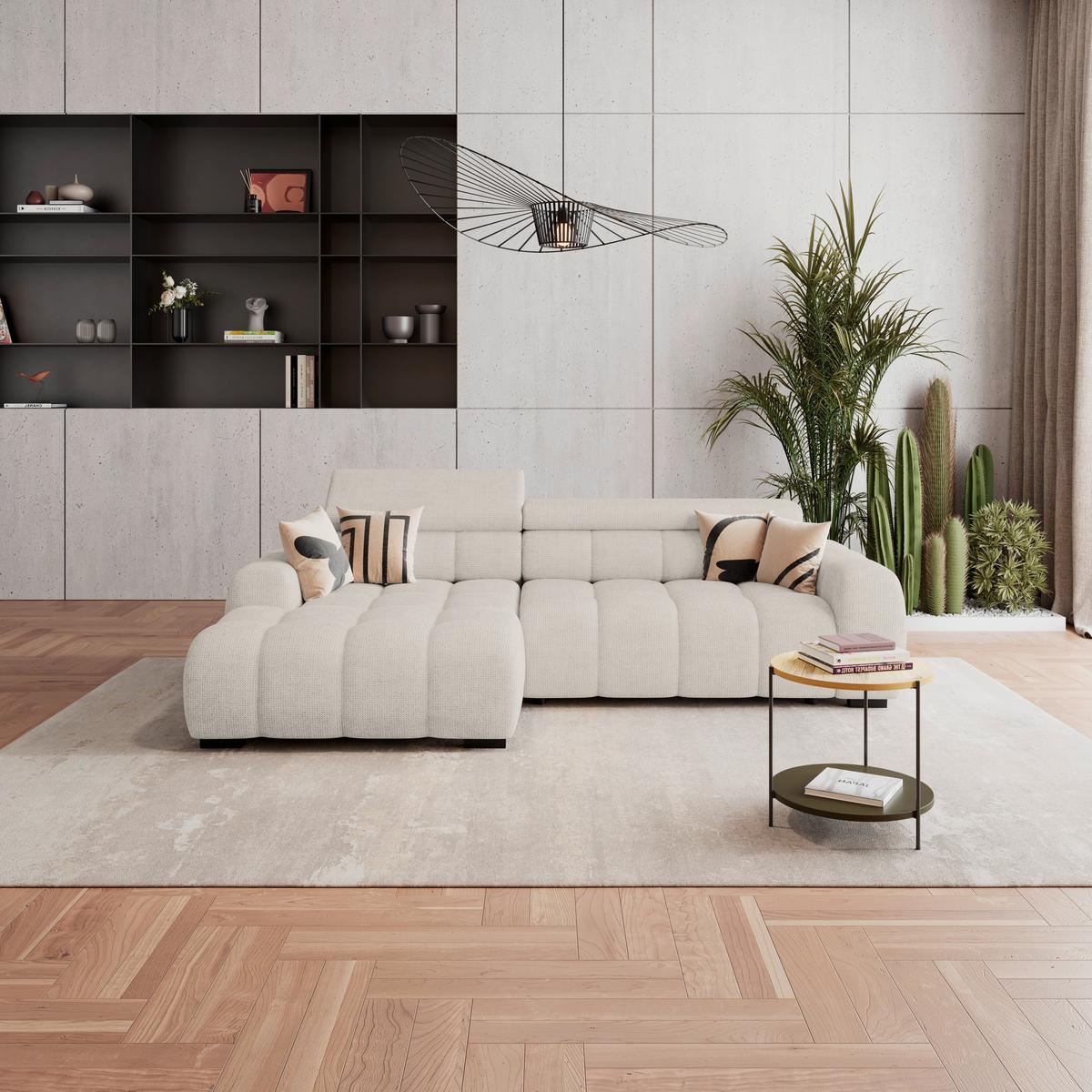 Ecksofa Fargo S Cremefaben, B: 168cm - Creme/Schwarz, Trend, Textil (168/285cm)