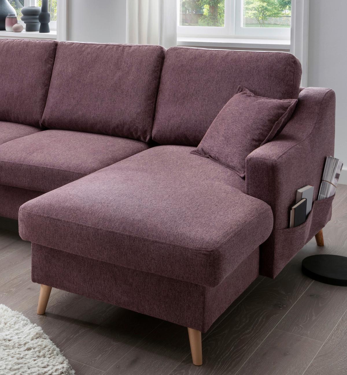 Wohnlandschat Valentina Mit Schlaffunktion Bordeaux - Bordeaux/Naturfarben, KONVENTIONELL, Textil (200/301/150cm) - P & B