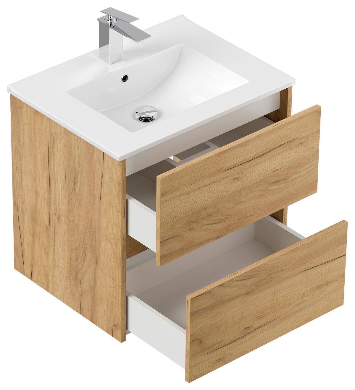 BADEZIMMER Limes, Eichefarben B: 60 cm - Eichefarben/Weiß, Basics, Keramik/Holzwerkstoff (60cm) - MID.YOU