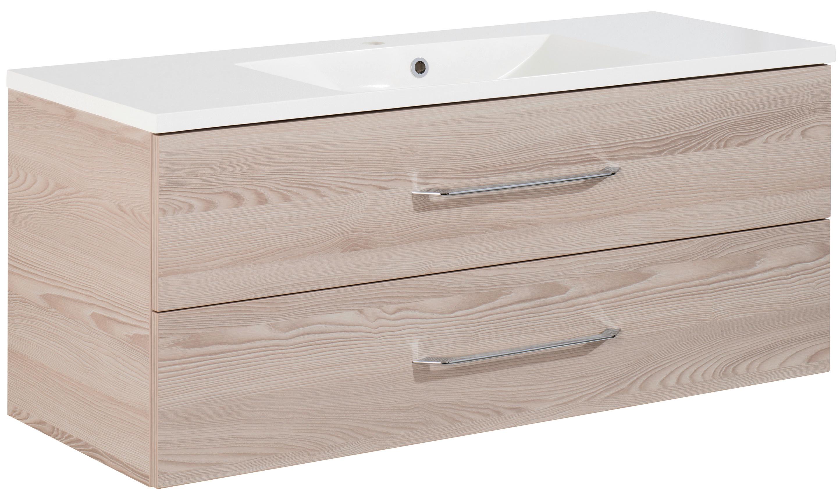 Waschbecken mit Unterschrank Clever B: 120 cm Eschefarben - Eschefarben/Weiß, MODERN, Holzwerkstoff/Kunststoff (120cm) - MID.YOU