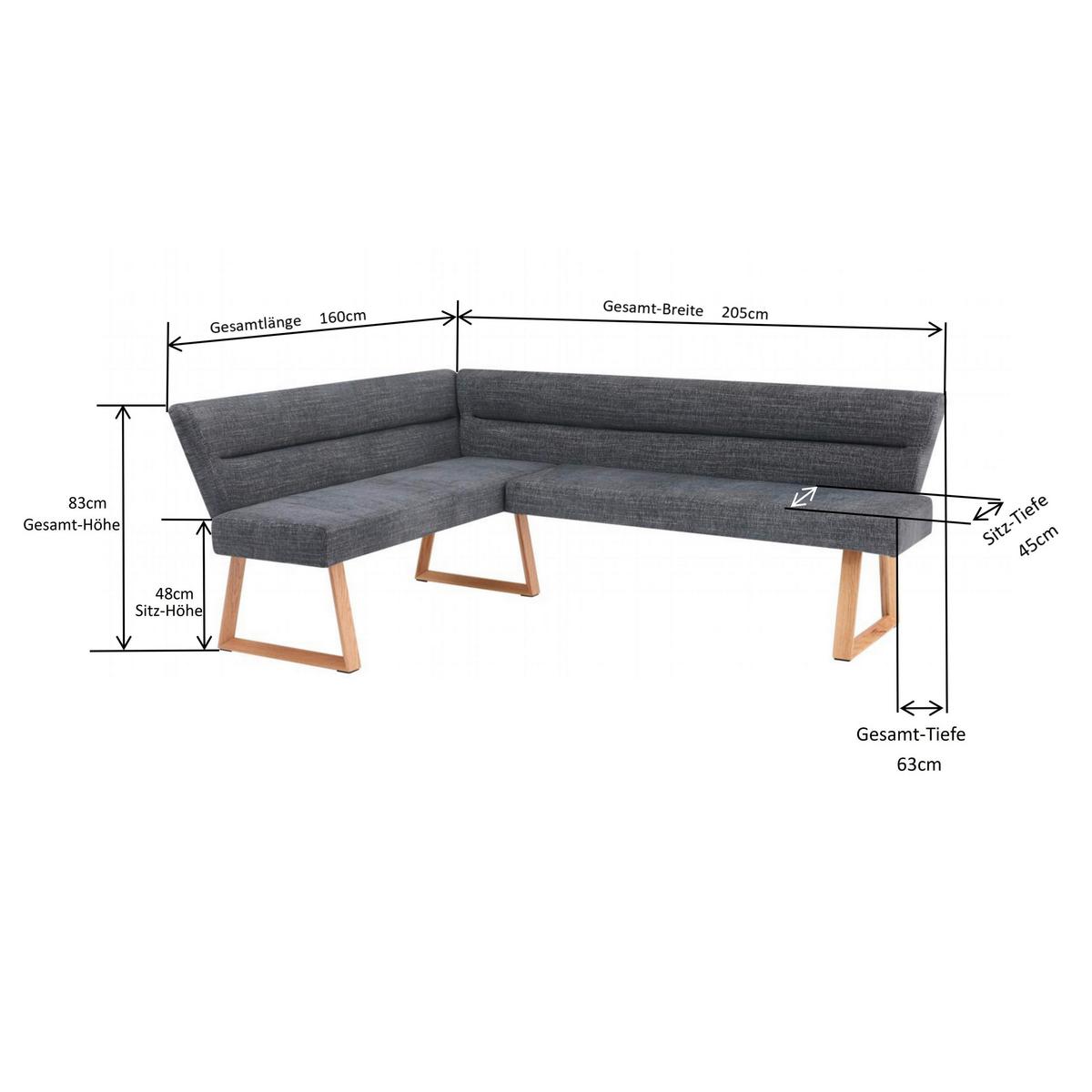 Eckbank Linnea Eichefarben/D-Grau B:162-204cm - Dunkelgrau/Eichefarben, MODERN, Holz/Textil (162-204/82/61cm) - Livetastic