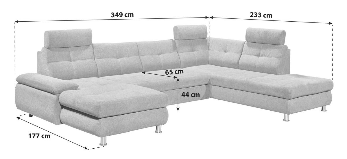 Sedací souprava ALBA U, pravá, šedá, úl.prostor, lůžko - světle šedá, Moderní, textil/plast (177/349/233cm) - MID.YOU