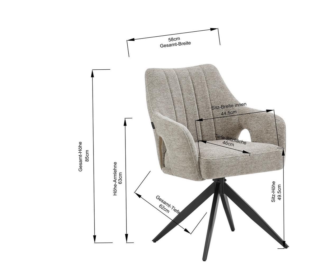 Armlehnstuhl Flow Taupe B: 57,5 cm - Taupe/Schwarz, MODERN, Holz/Textil (57,5/85/62cm) - Livetastic