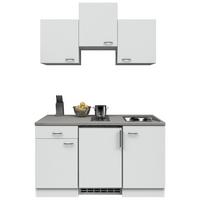 Miniküche m. Kühlschrank + Kochfeld 150cm Weiß/Grau Dekor - Hellgrau/Weiß, MODERN, Holzwerkstoff (150cm) - FlexWell