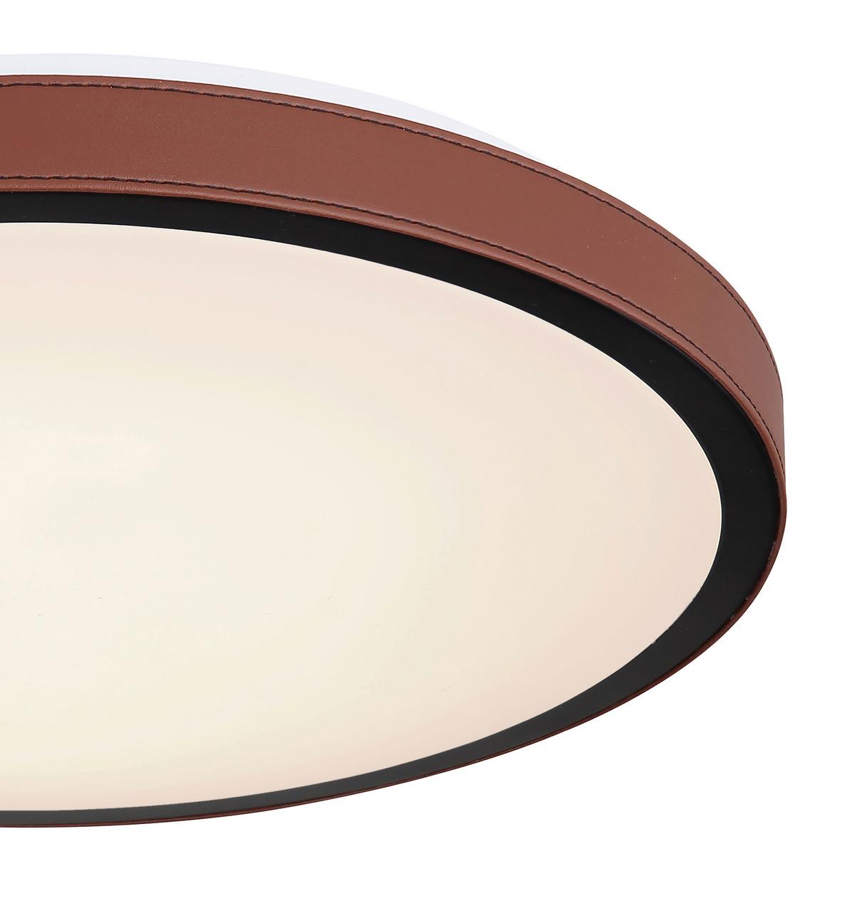 LED-Deckenleuchte Ø 42 cm mit Farbtemperaturwechsler - Dunkelbraun/Opal, KONVENTIONELL, Leder/Kunststoff (42/9,5cm) - Globo