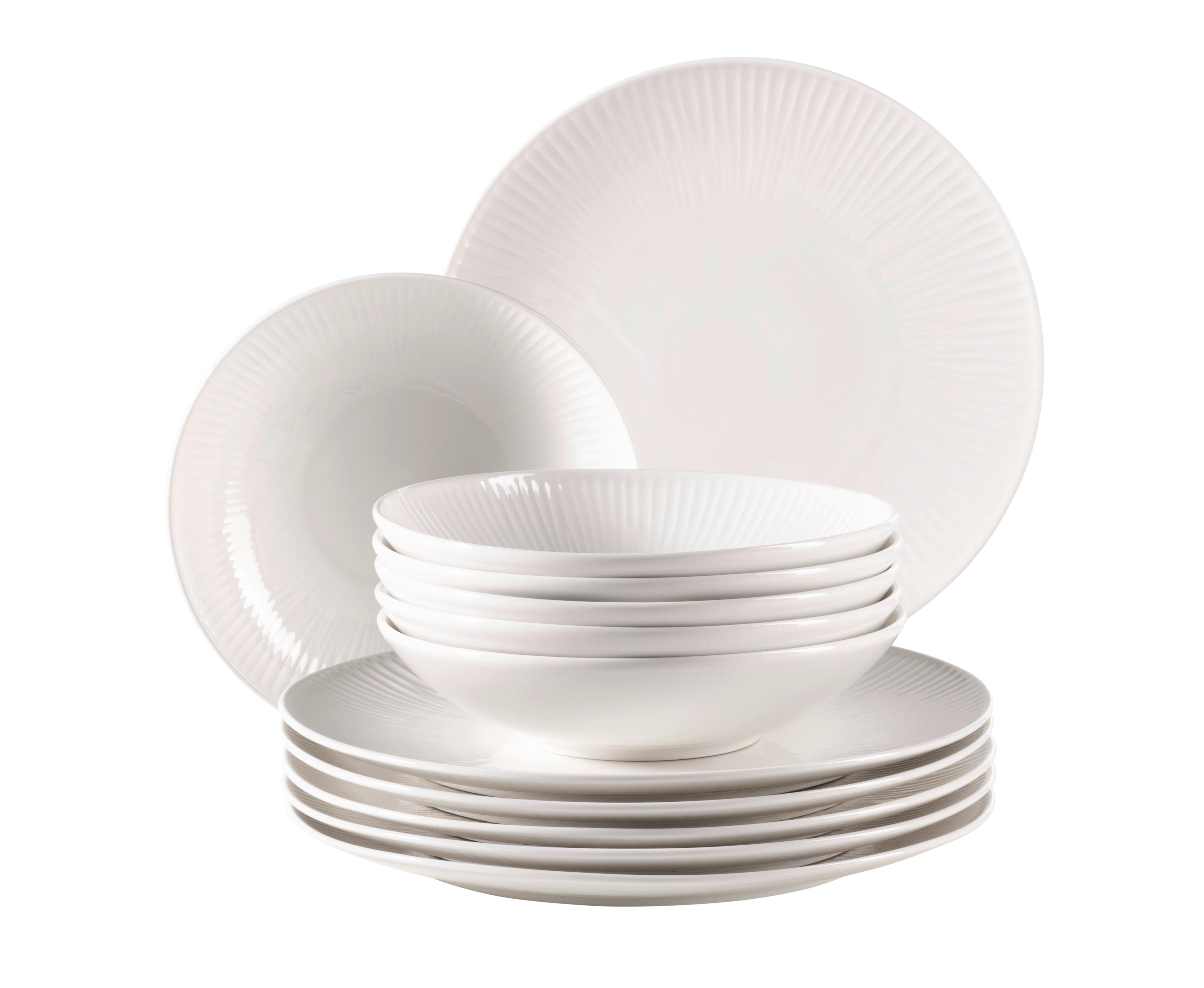 Tafelservice Dalia Weiß 12-Teilig - Weiß, Basics, Keramik - Mäser