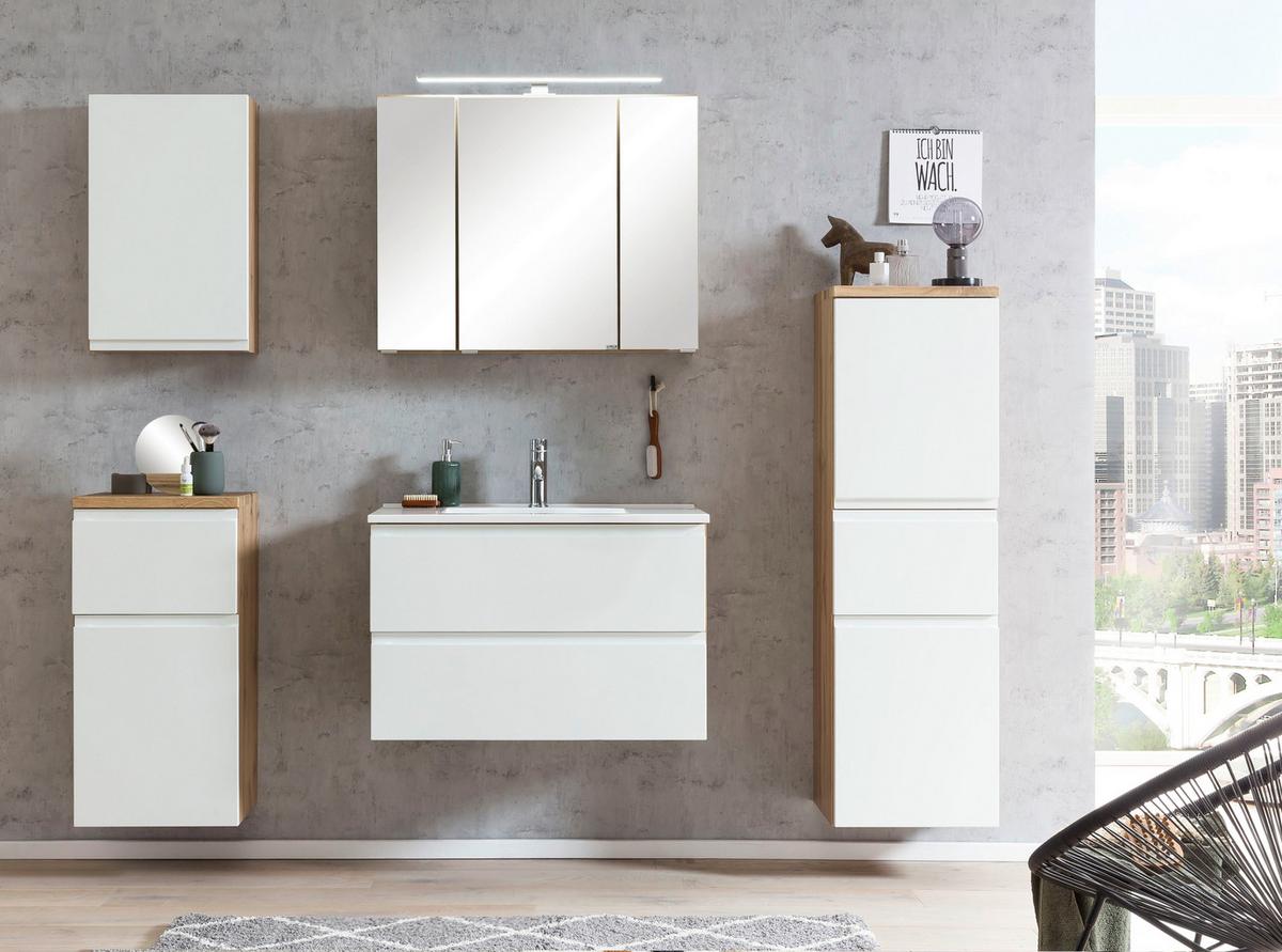 Badezimmer Unterschrank Varese BxH 40x79 cm Weiß/Holz Dekor - Eiche Wotan/Weiß, MODERN, Holzwerkstoff (40/79/35cm) - Held