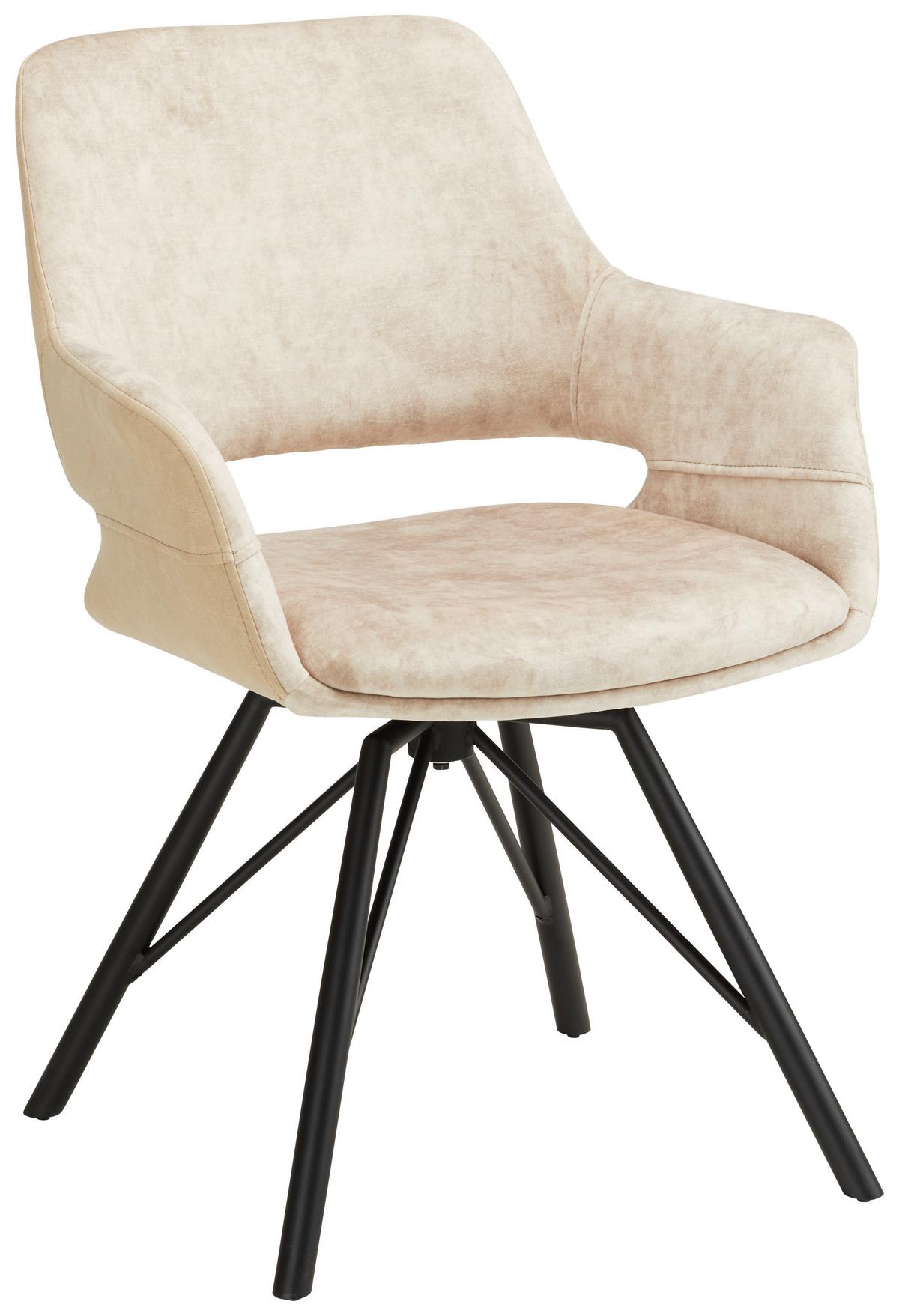 Zamatová stolička Adriana, béžová - čierna/béžová, Modern, kov/textil (61/85/62,5cm) - Premium Living