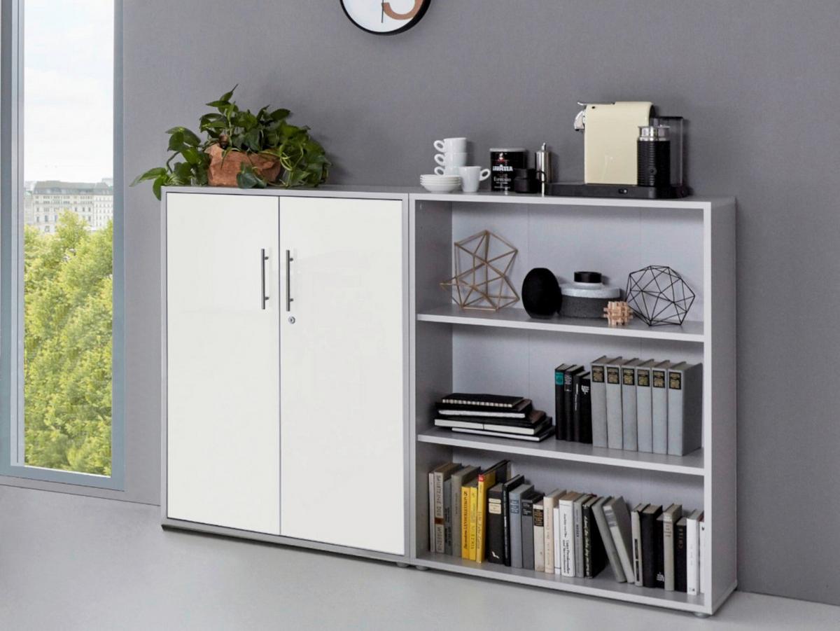 Büro Office Edition Set Grau/weiß - Weiß/Grau, MODERN, Holzwerkstoff - MID.YOU