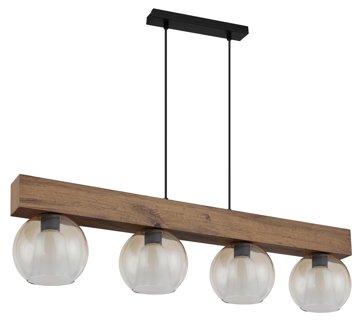 Hängeleuchte Barry L: 100 cm Klar Schwarz Dunkelbraun - Klar/Dunkelbraun, Basics, Glas/Holzwerkstoff (100/18/120cm) - Globo