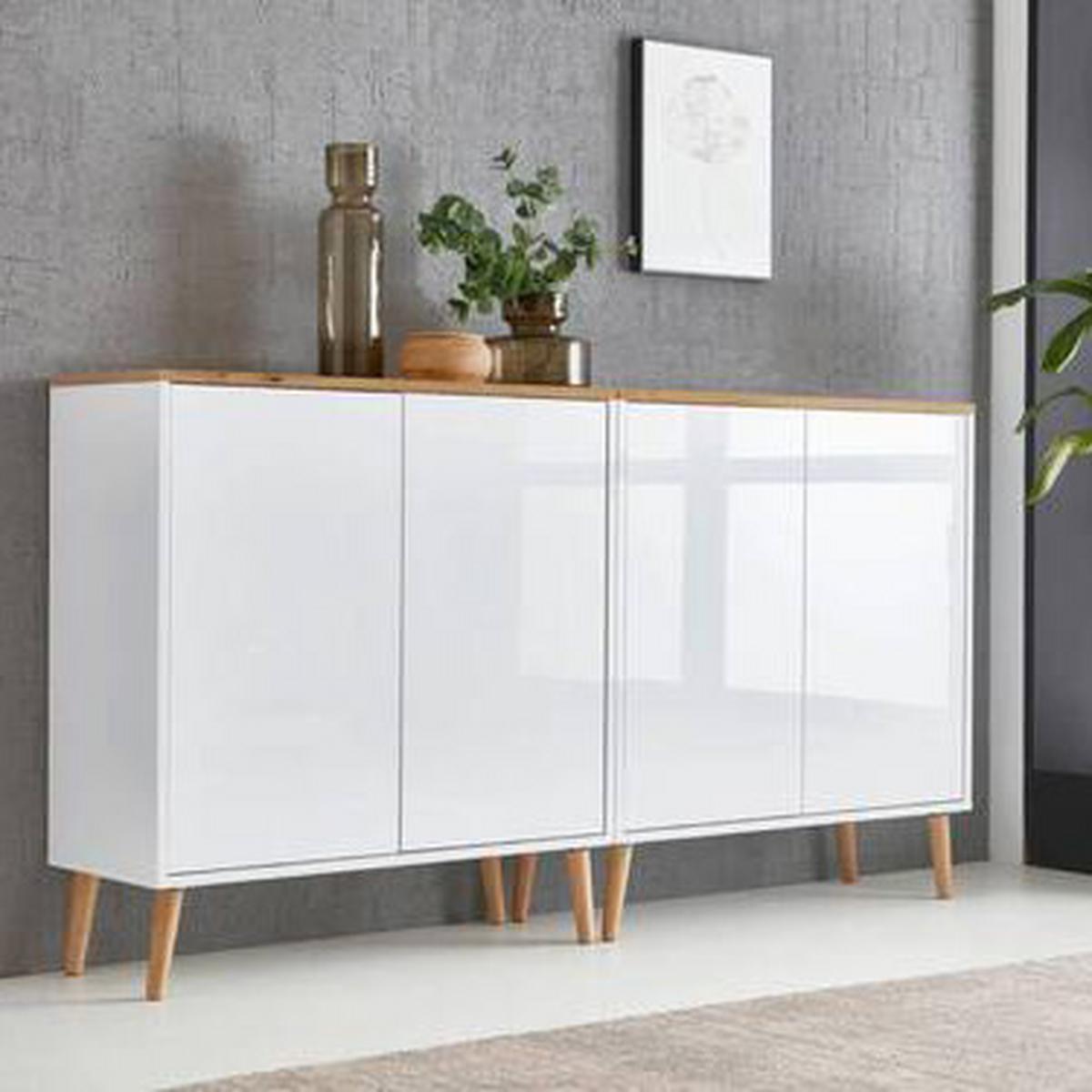 Sideboard Mailand2 B:158cm Eiche/weiß - Weiß Hochglanz/Eiche Artisan, MODERN, Holzwerkstoff (158/86/33cm) - MID.YOU