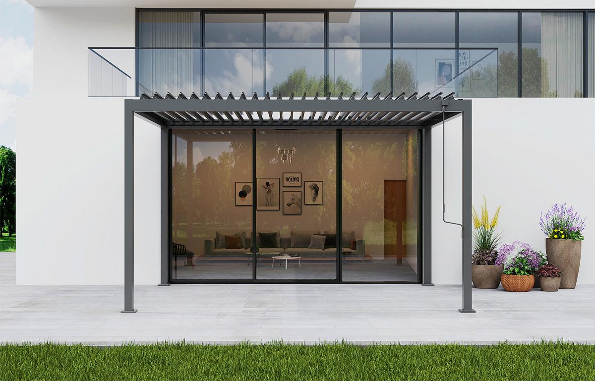 Pergola Origin +90 ca. 3x4m Aluminium,Lamellen verstellbar - Anthrazit, Basics, Metall (371/265/296cm) - Gardenson