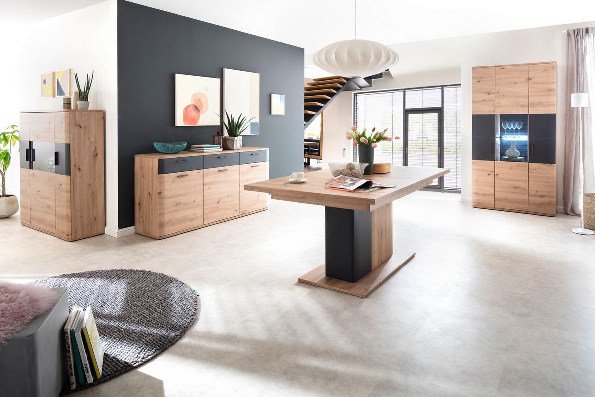 Esstisch Ausziehbar Cortona 180-280x100 Cm Eichefarben - Eichefarben/Anthrazit, Design, Holzwerkstoff (180-280/100/77cm) - Livetastic