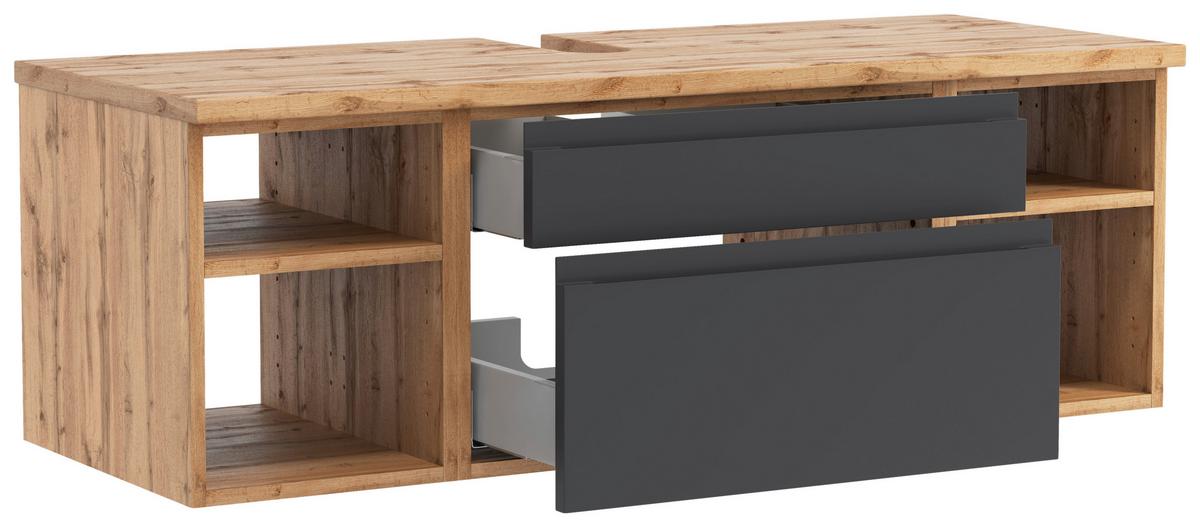 Hängender Waschbecken- Unterschrank Arosa B: 120 Cm - Eiche Wotan/Grau, MODERN, Holzwerkstoff (120/41/47cm) - Held