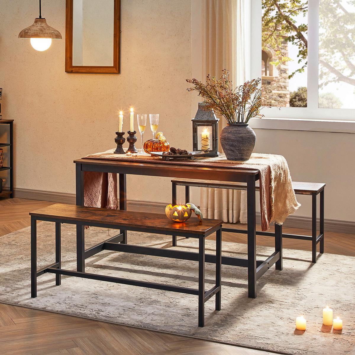 Esstisch Vasagle Braun, Schwarz - Schwarz/Braun, Natur, Holzwerkstoff/Metall (120/75/75cm) - Boxxx