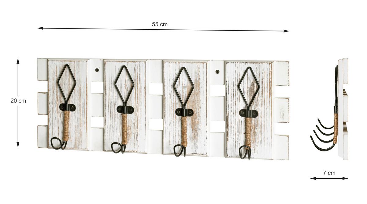 Fali Akasztóléc Adria - fekete/fehér, Modern, faalapú anyag/fém (55/20/7cm)
