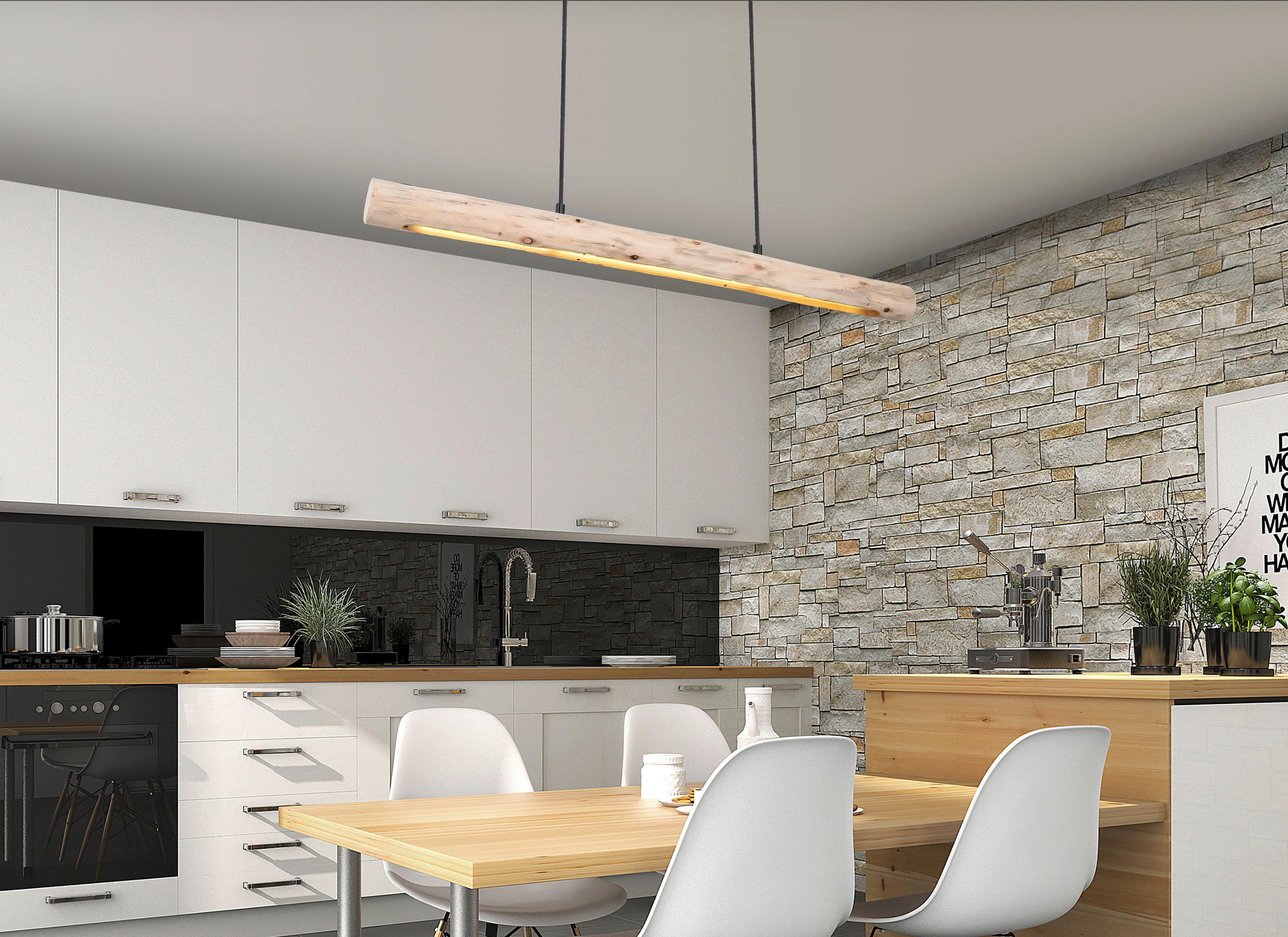 Hängeleuchte Mella H: 150 cm 1-Flammig - Schwarz/Naturfarben, Basics, Holz/Metall (80/7/150cm) - Globo