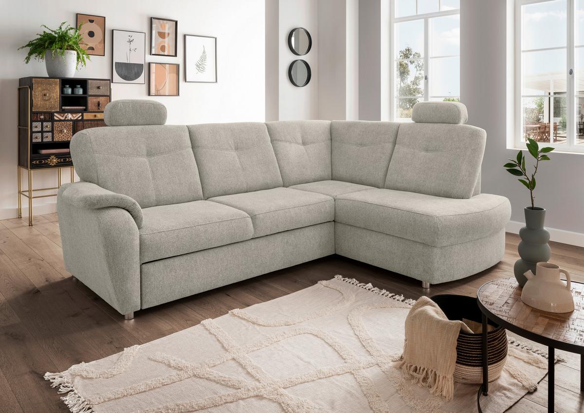 Eckschlafsofa Rosali, Beige S: 264x180 Cm - Chromfarben/Beige, MODERN, Textil (264/180cm) - Livetastic