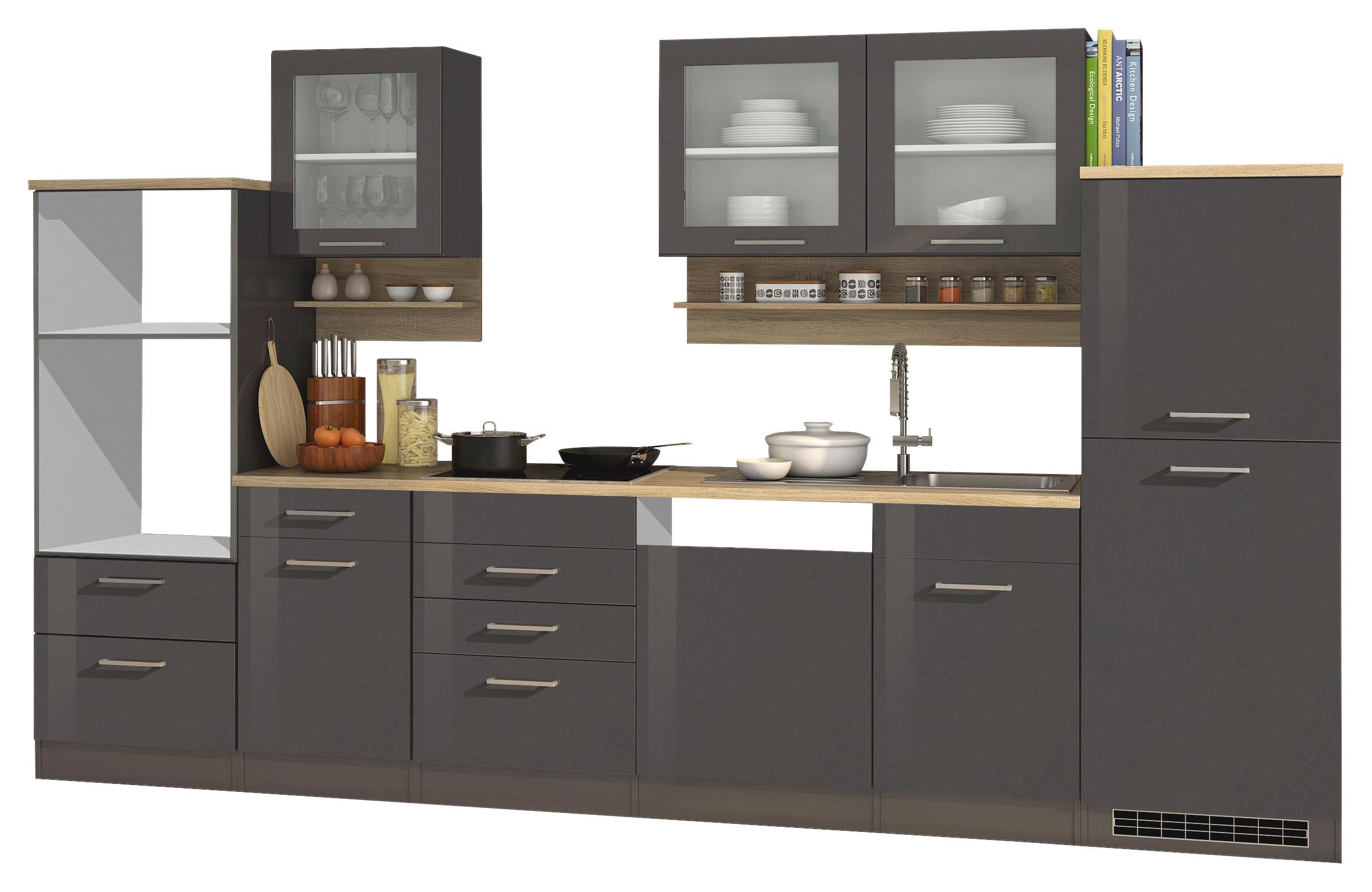 Küchenleerblock Mailand Graphitfarben B: 340cm - Graphitfarben/Sonoma Eiche, MODERN, Glas/Holzwerkstoff (340cm) - Held