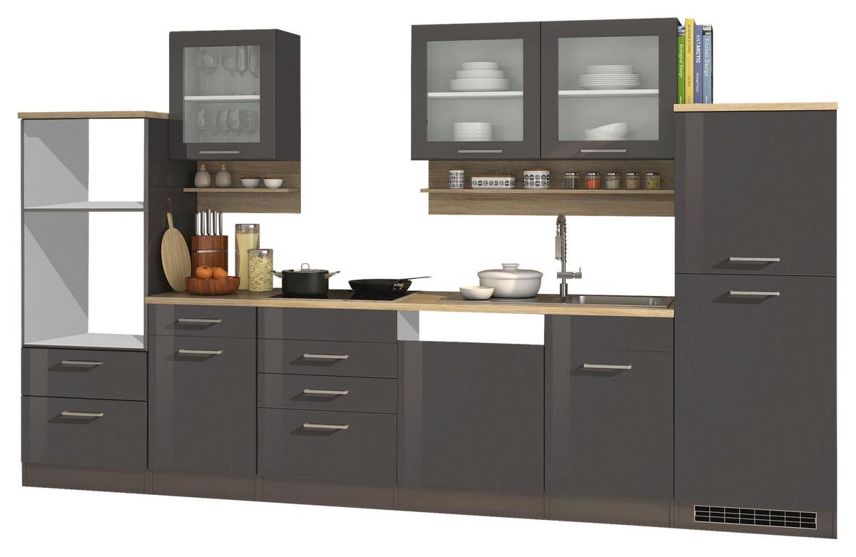 Küchenleerblock Mailand Graphitfarben B: 340cm - Graphitfarben/Sonoma Eiche, MODERN, Glas/Holzwerkstoff (340cm) - Held