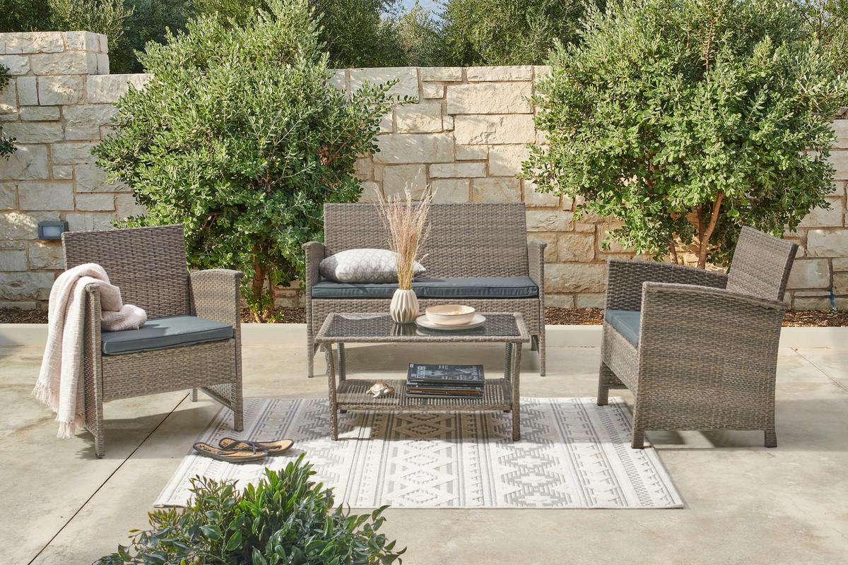 Loungegarnitur Barbara Aus Metall/Kunststoff/Glas - Dunkelgrau/Schwarz, MODERN, Glas/Kunststoff - Luca Bessoni