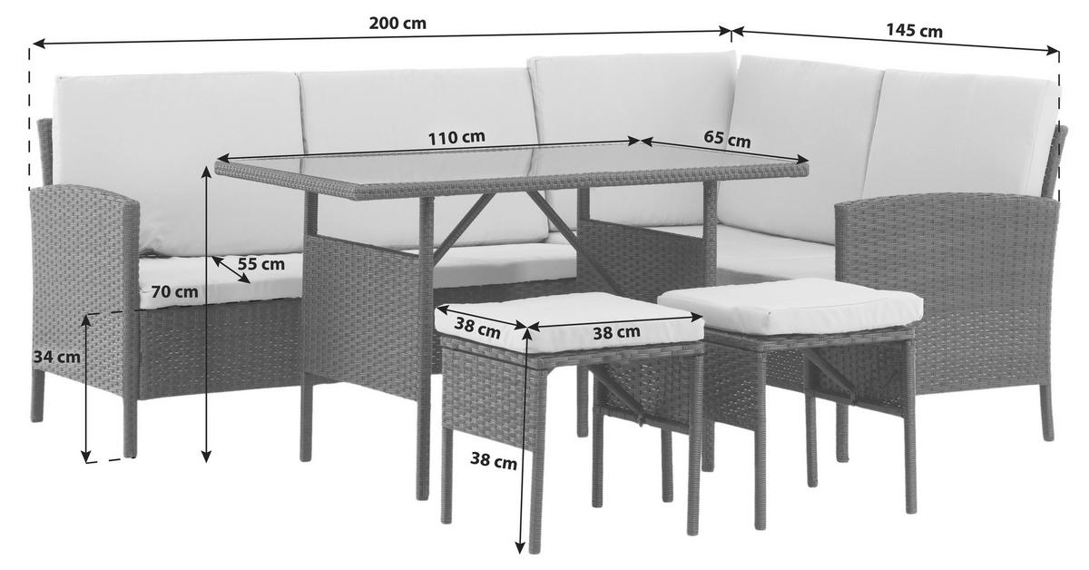 Gartenmöbel Set 4-Tlg Knock Kunststoff mit Kissen - Schwarz, KONVENTIONELL, Kunststoff - Gardenson