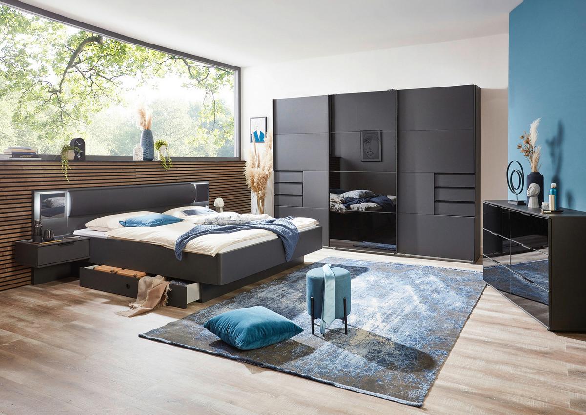 Futonágy Éjjeliszekrénnyel Barcelona 180x200 Cm Grafit - grafitszürke/fekete, Basics, faalapú anyag/üveg (180/200cm) - Livetastic