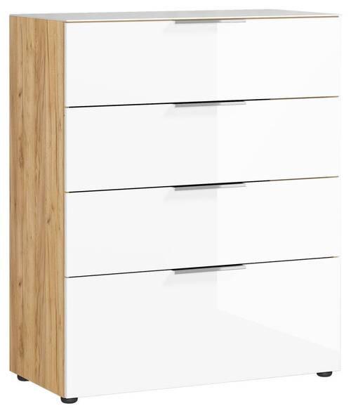 Kommode mit Glasfront B: 83 cm GW-Oakland, Weiß/Eiche Dekor - Eichefarben/Schwarz, KONVENTIONELL, Glas/Holzwerkstoff (83/101/42cm) - Germania