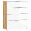 Kommode mit Glasfront B: 83 cm GW-Oakland, Weiß/Eiche Dekor - Eichefarben/Schwarz, KONVENTIONELL, Glas/Holzwerkstoff (83/101/42cm) - Germania