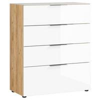 Kommode mit Glasfront B: 83 cm GW-Oakland, Weiß/Eiche Dekor - Eichefarben/Schwarz, KONVENTIONELL, Glas/Holzwerkstoff (83/101/42cm) - Germania