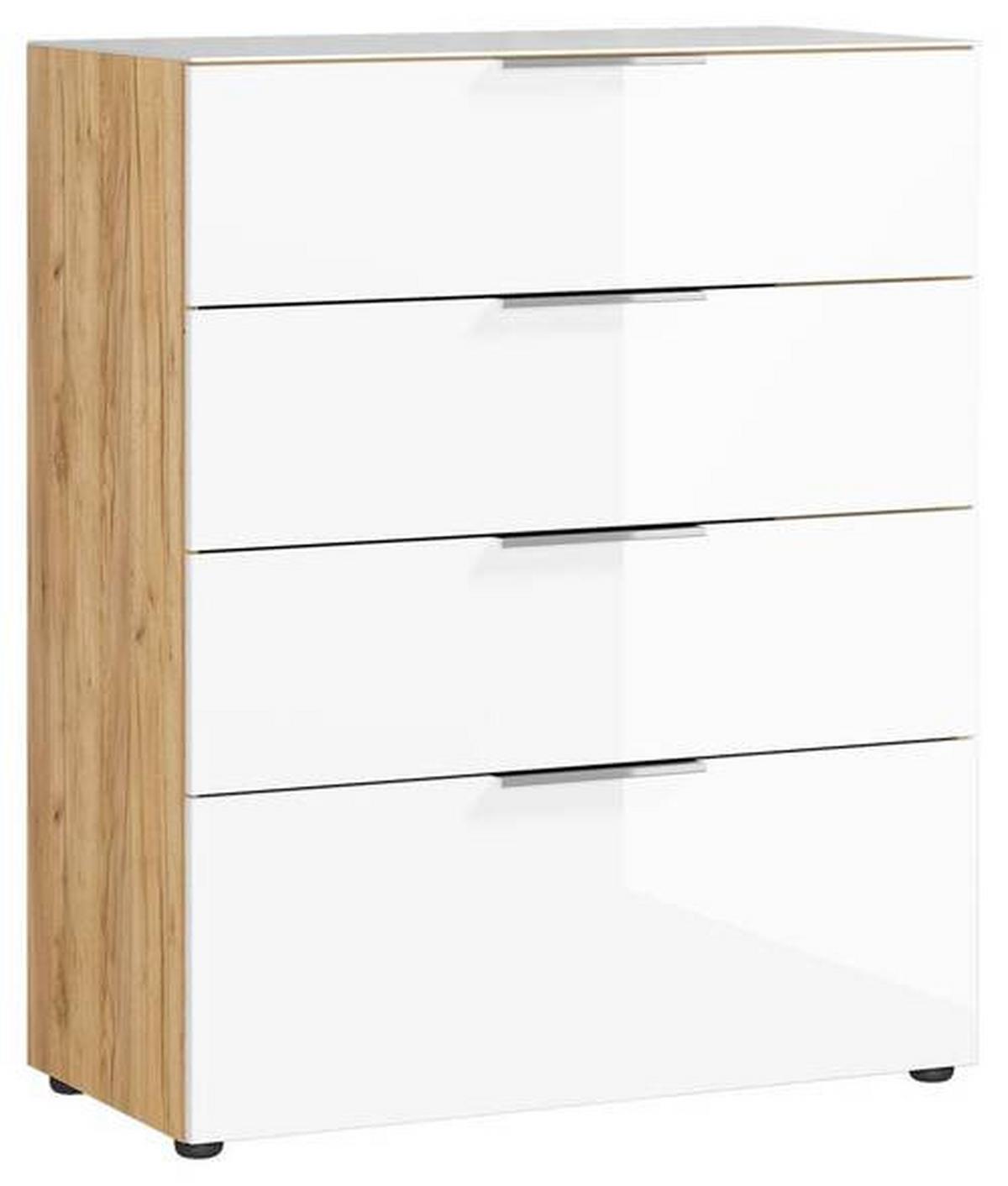 Kommode mit Glasfront B: 83 cm GW-Oakland, Weiß/Eiche Dekor - Eichefarben/Schwarz, KONVENTIONELL, Glas/Holzwerkstoff (83/101/42cm) - Germania