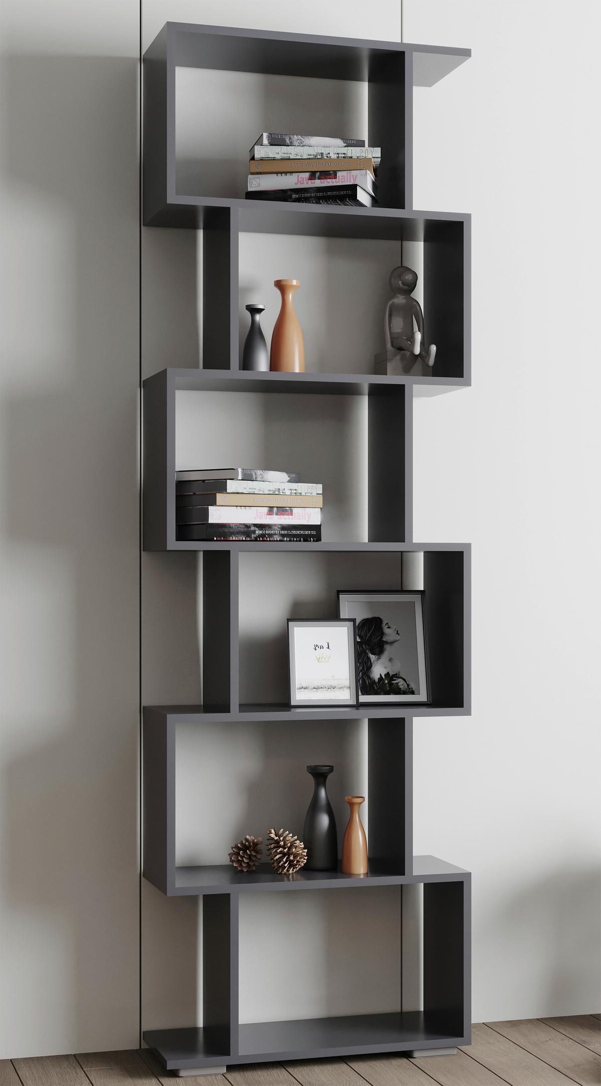 Regal Palusa Anthrazit B: 60 Cm - Anthrazit/Silberfarben, Design, Holzwerkstoff (60/196/24cm) - MID.YOU