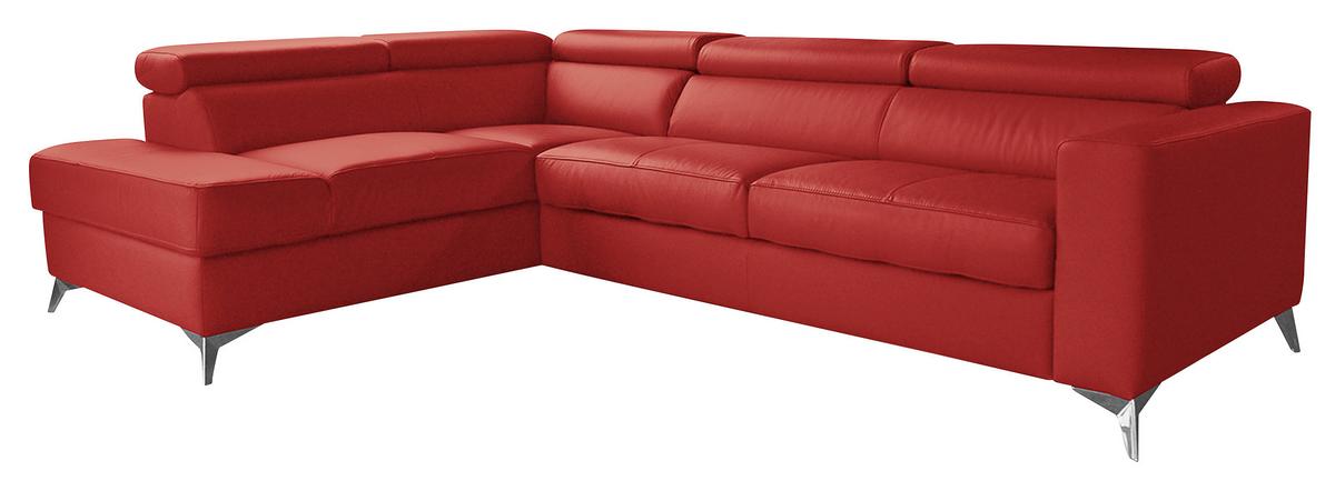 Ecksofa Mondo, Rot S: 208x286 Cm - Chromfarben/Rot, Design, Leder/Textil (208/286cm) - Livetastic