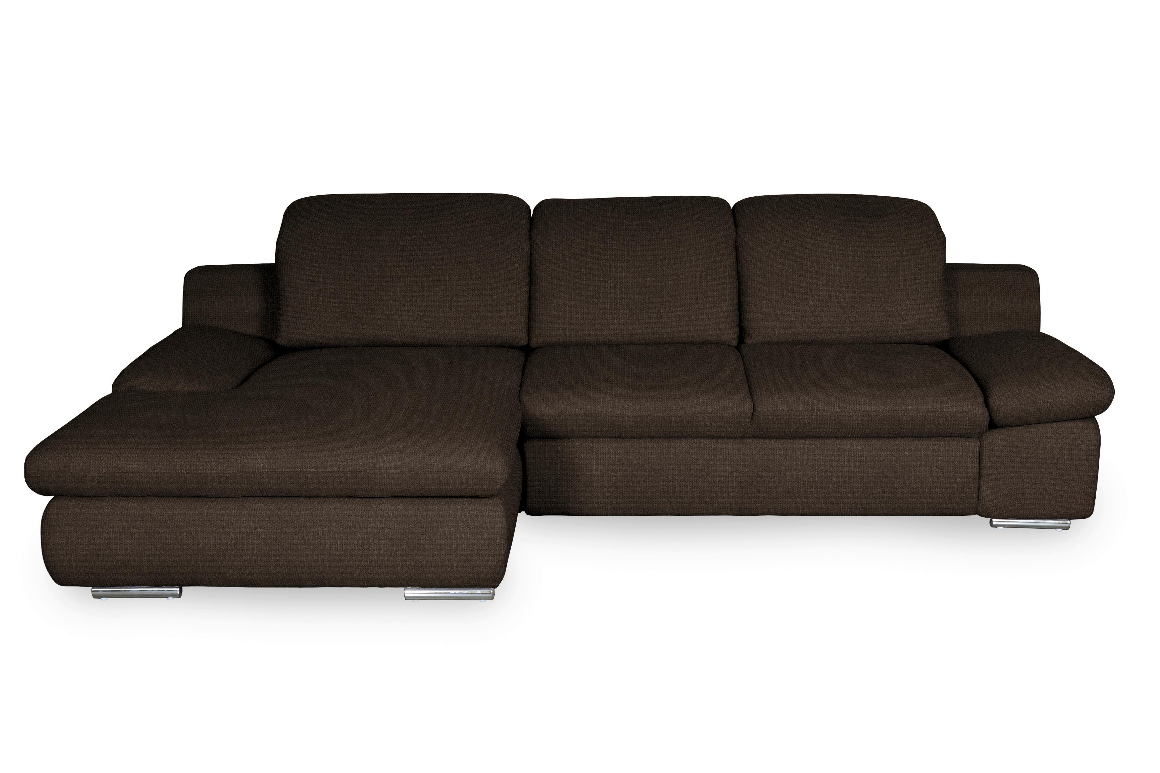 Ecksofa Isona Braun Chenille - Chromfarben/Braun, Design, Textil (165/286cm) - Livetastic