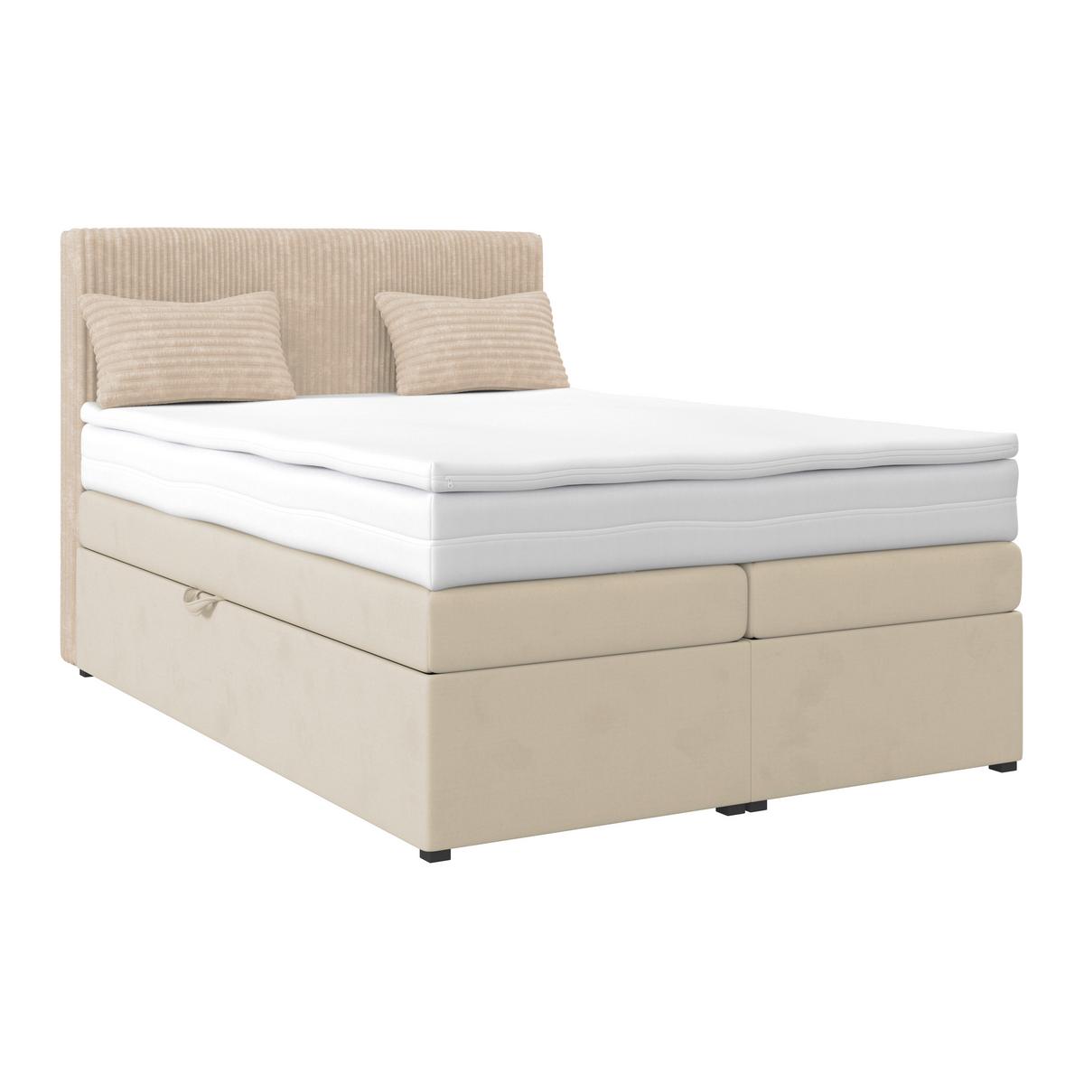 Boxspringbett mit Topper & Bettkasten 140x200 Rossa - Silberfarben/Creme, MODERN, Holzwerkstoff/Textil (140/200cm)
